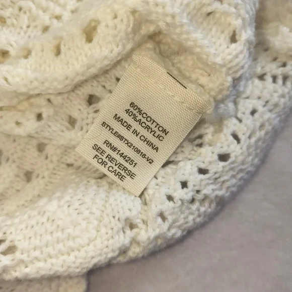 Jessica Simpson Crochet Knit Tank Top Cream Boho Drawstring Beachy Chic L - Picture 6 of 9